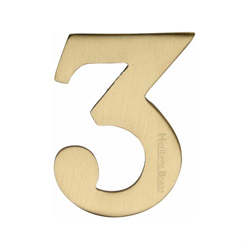 Heritage Brass C1568 3-SB Numeral 3 Self Adhesive 51mm (2) Satin Brass finish