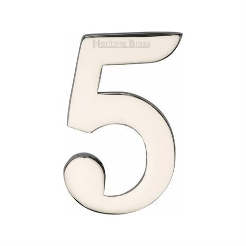 Heritage Brass C1568 5-PNF Numeral 5 Self Adhesive 51mm (2) Polished Nickel finish