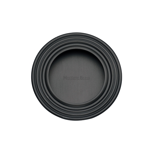 Round Reeded Flush Pull Matt Black