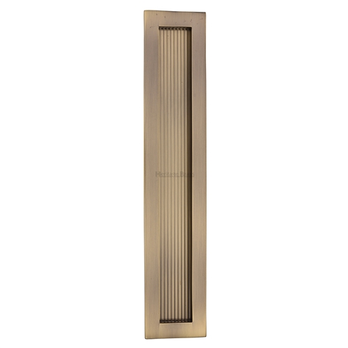 Heritage Brass C1865 300-AT Reeded Rectangular Flush Pull 300 x 58mm Antique Brass finish
