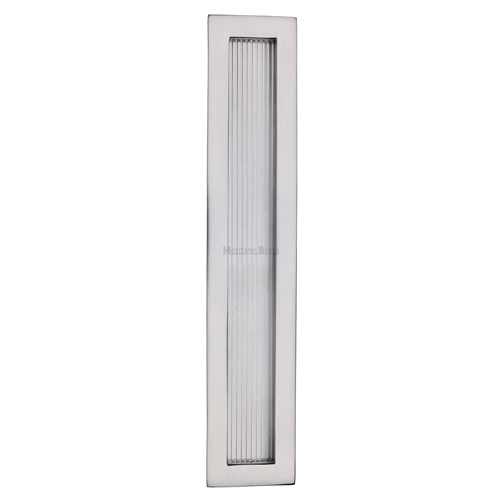 Heritage Brass C1865 300-SC Reeded Rectangular Flush Pull 300 x 58mm Satin Chrome finish