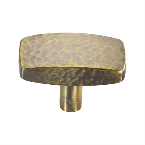 Heritage Brass C3386 41-AT Cabinet Knob Rectangular Hammered Design 41mm Antique Brass finish
