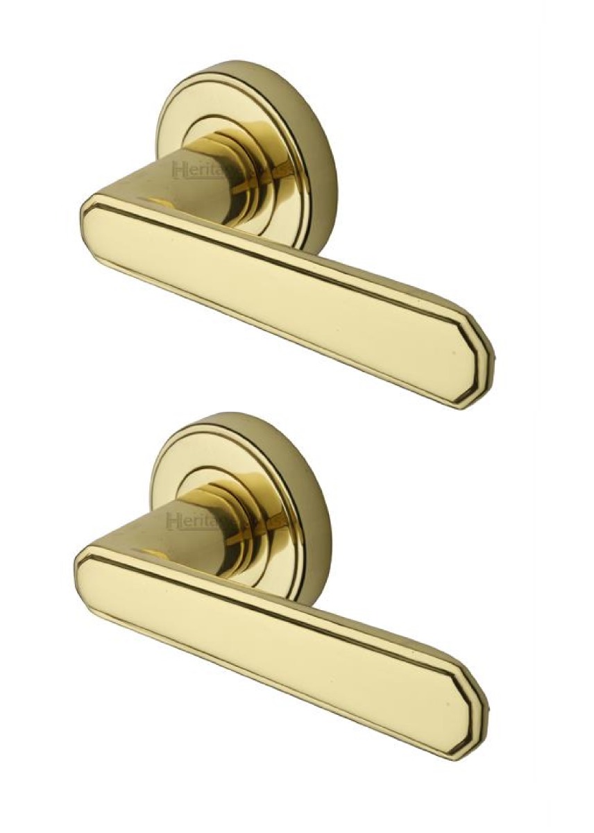 Heritage Brass CEN1924-PB Door Handle Lever Latch on Round Rose Century Design Polished Brass finish