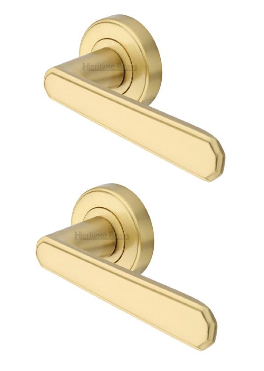 Heritage Brass CEN1924-SB Door Handle Lever Latch on Round Rose Century Design Satin Brass finish