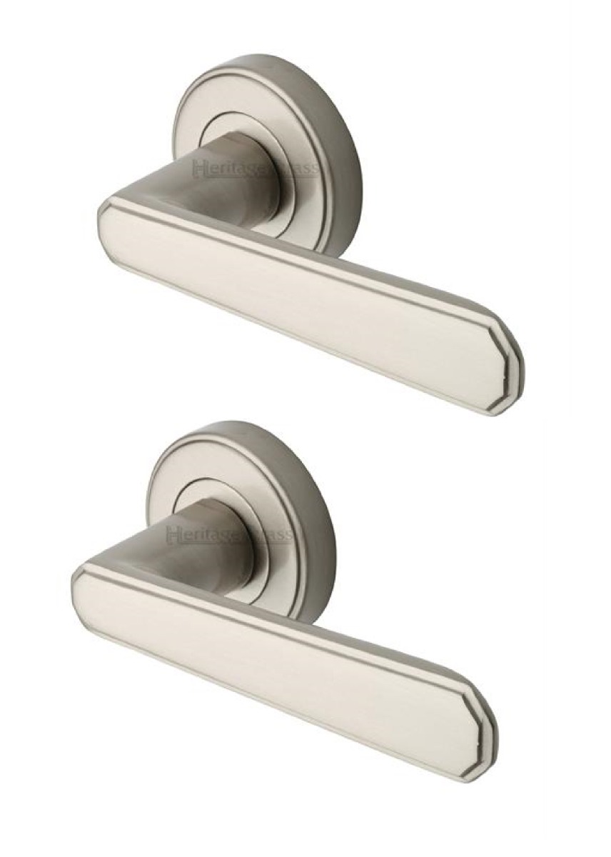 Heritage Brass CEN1924-SN Door Handle Lever Latch on Round Rose Century Design Satin Nickel finish