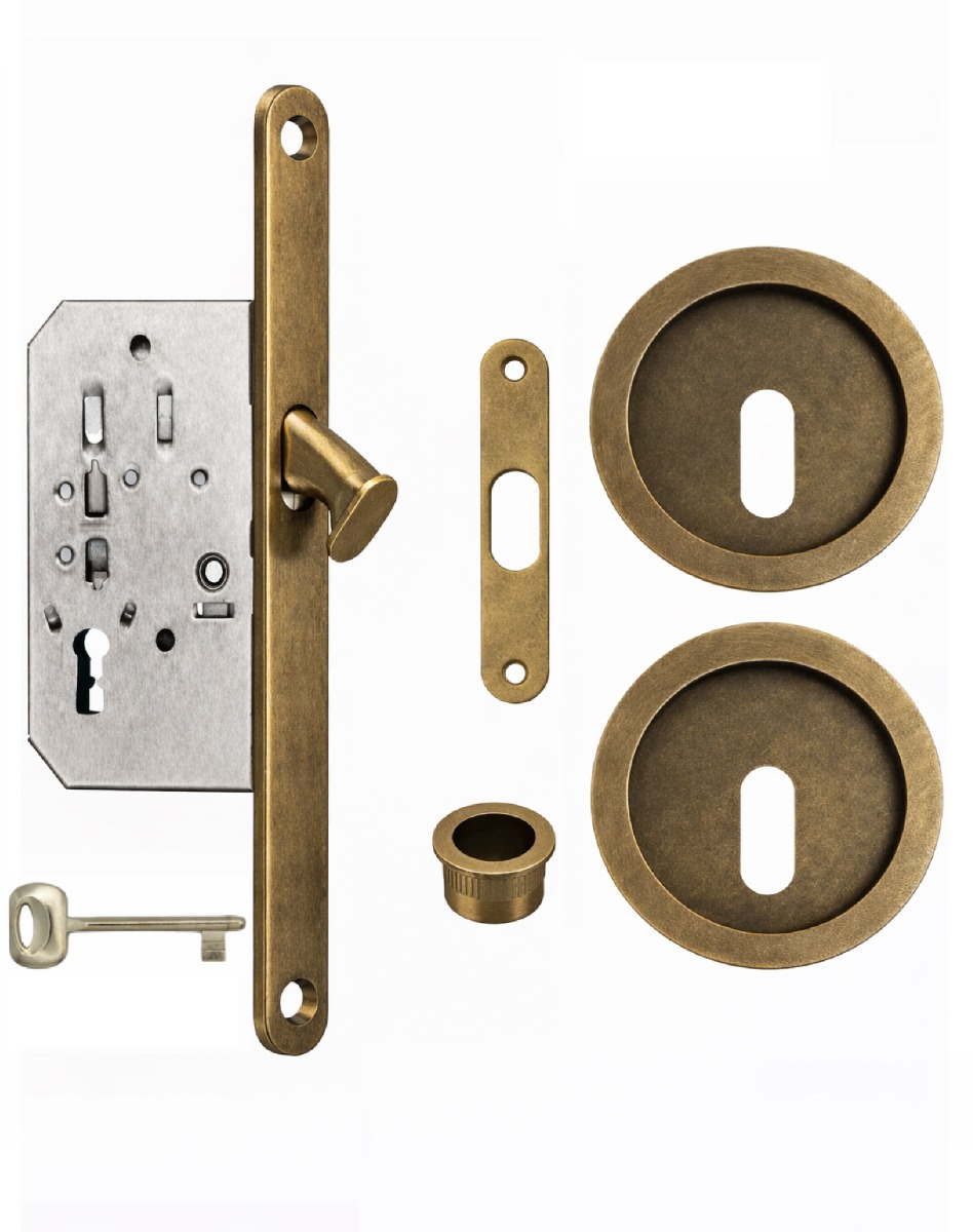 Acre & Clutton Sliding Door Flush Pull Handle Set Key Profile 57mm Antique Brass