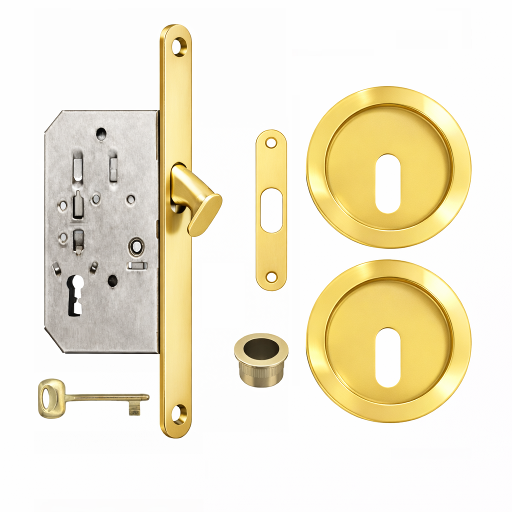 Acre & Clutton Sliding Door Flush Pull Handle Set Key Profile 57mm Polished Brass