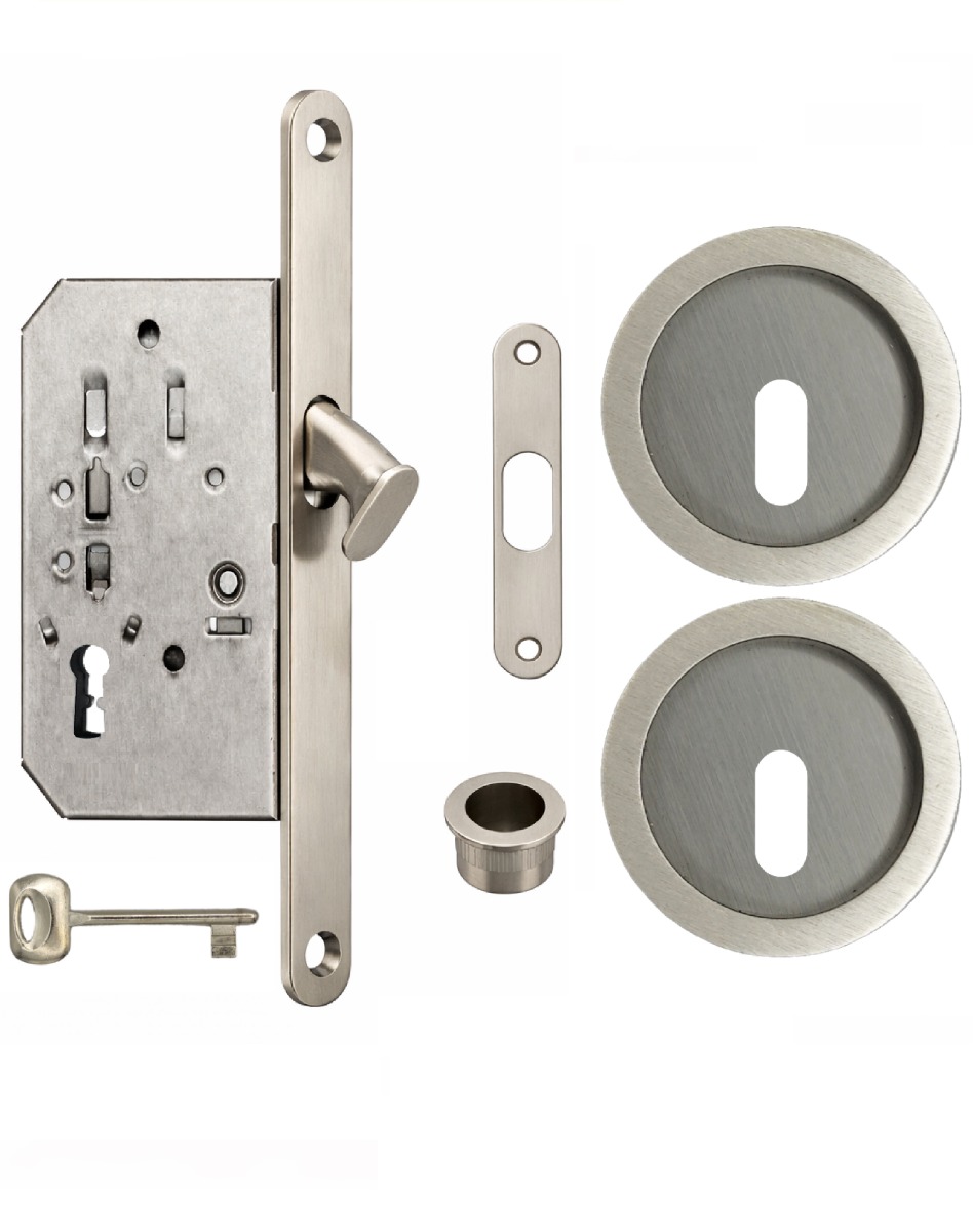 Acre & Clutton Sliding Door Flush Pull Handle Set Key Profile 57mm Satin Nickel