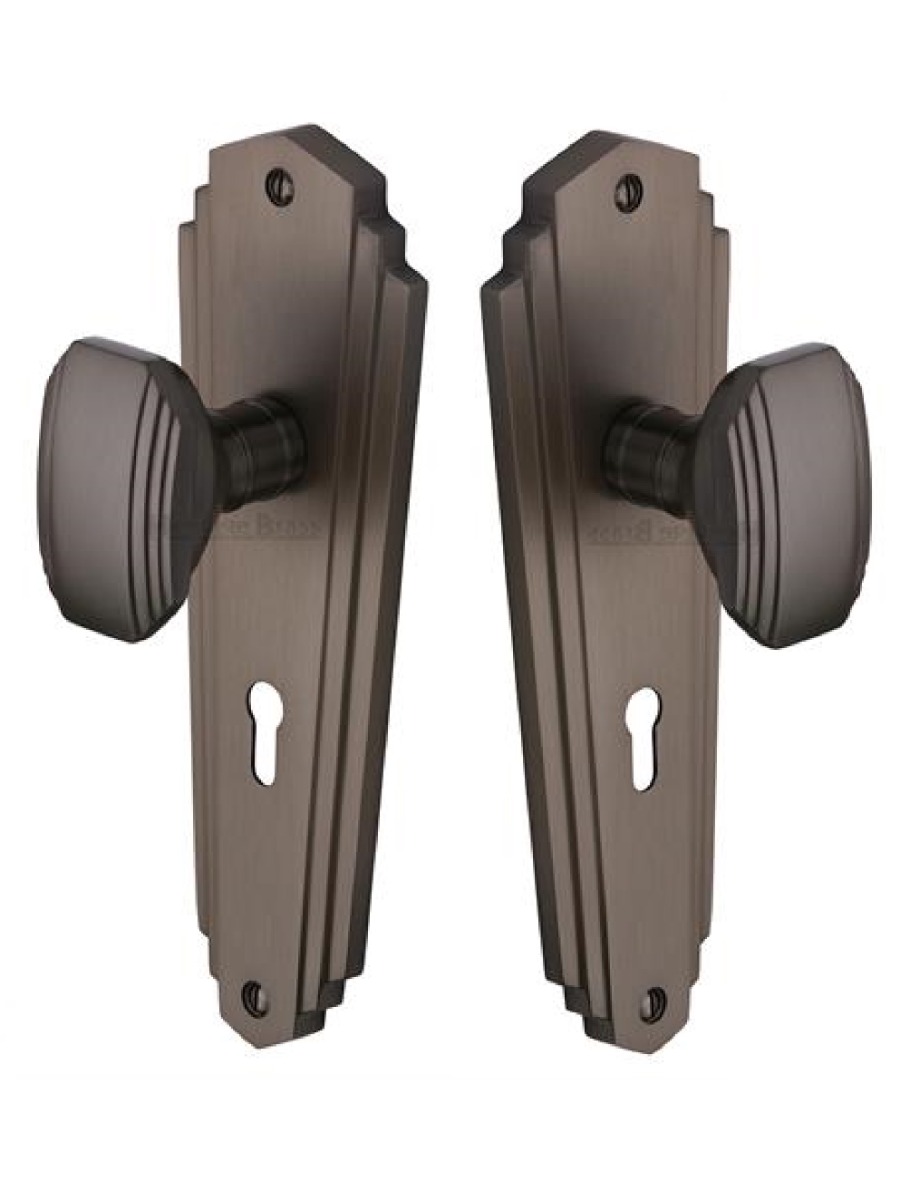 Heritage Brass CHA1900-MB Mortice Knob on Lock Plate Charlston Design Matt Bronze finish