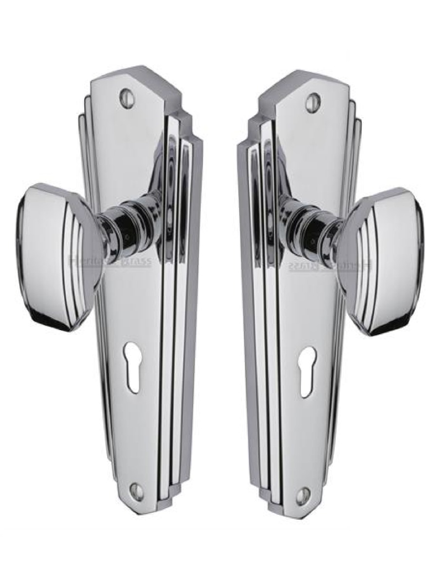 Heritage Brass CHA1900-PC Mortice Knob on Lock Plate Charlston Design Polished Chrome finish