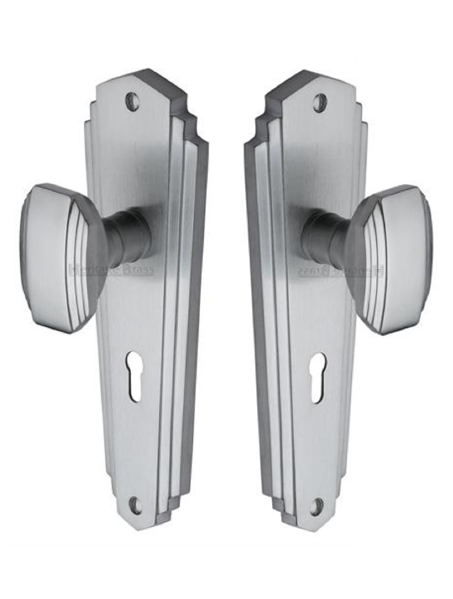Heritage Brass CHA1900-SC Mortice Knob on Lock Plate Charlston Design Satin Chrome finish