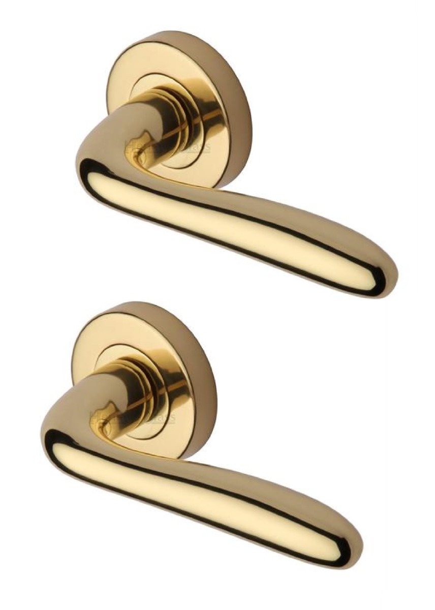Heritage Brass COL1762-PB Door Handle Lever Latch on Round Rose Columbus Design Polished Brass finish