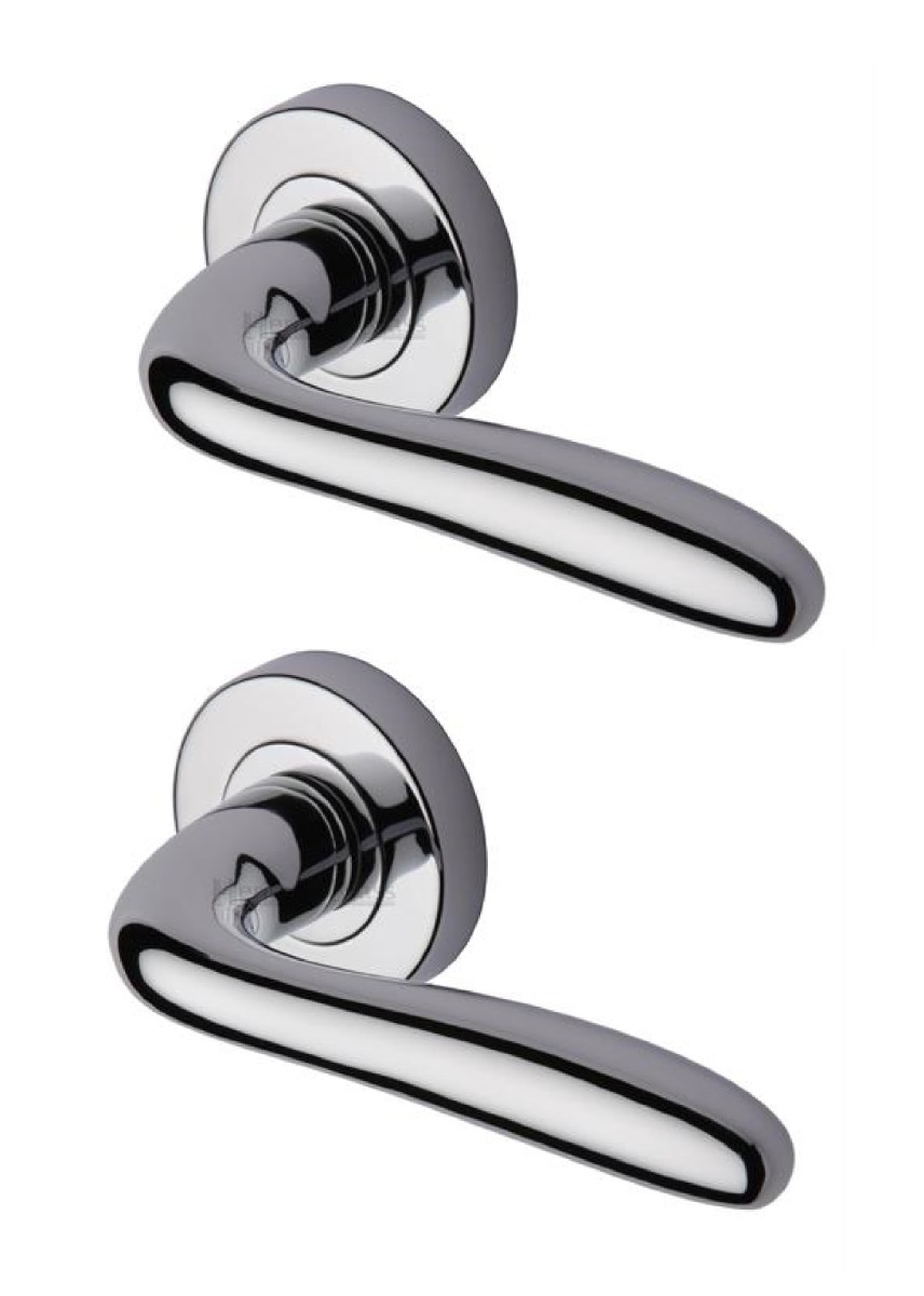 Heritage Brass COL1762-PC Door Handle Lever Latch on Round Rose Columbus Design Polished Chrome finish