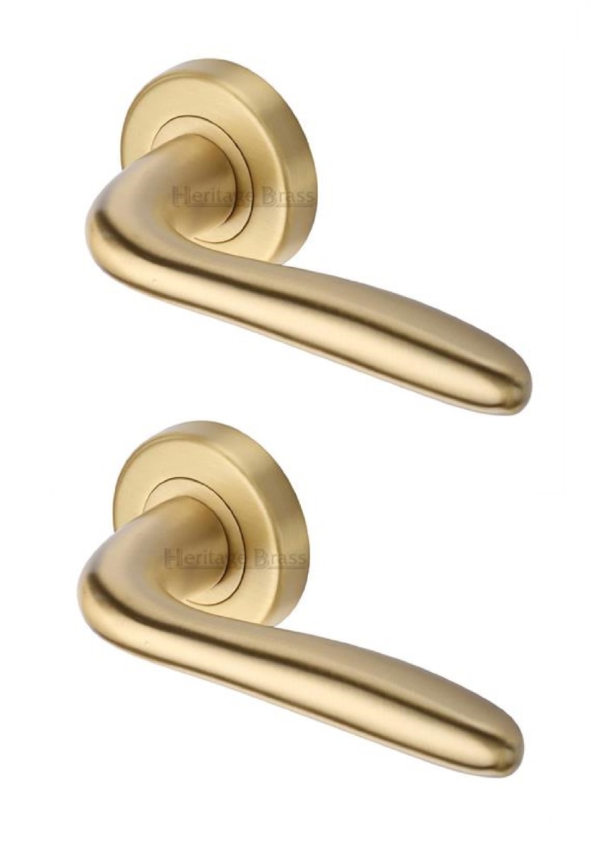Heritage Brass COL1762-SB Door Handle Lever Latch on Round Rose Columbus Design Satin Brass finish
