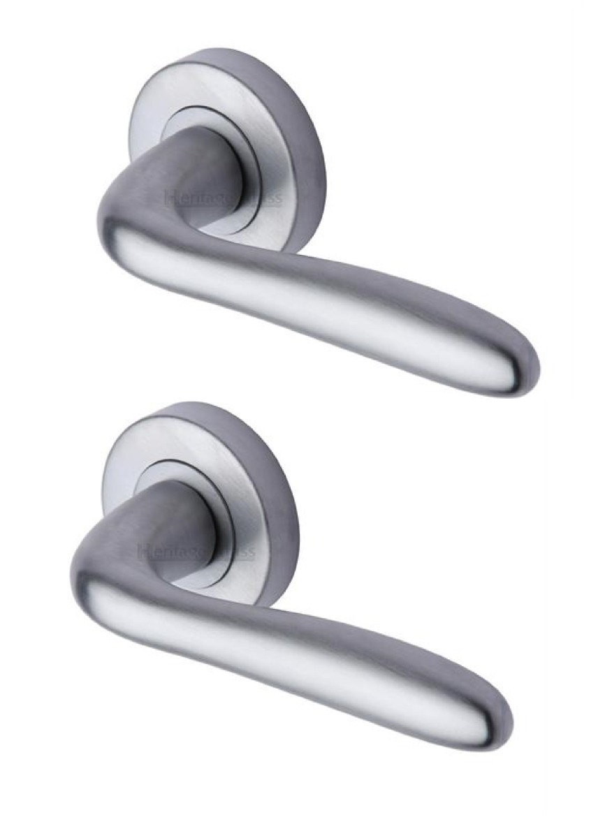 Heritage Brass COL1762-SC Door Handle Lever Latch on Round Rose Columbus Design Satin Chrome finish