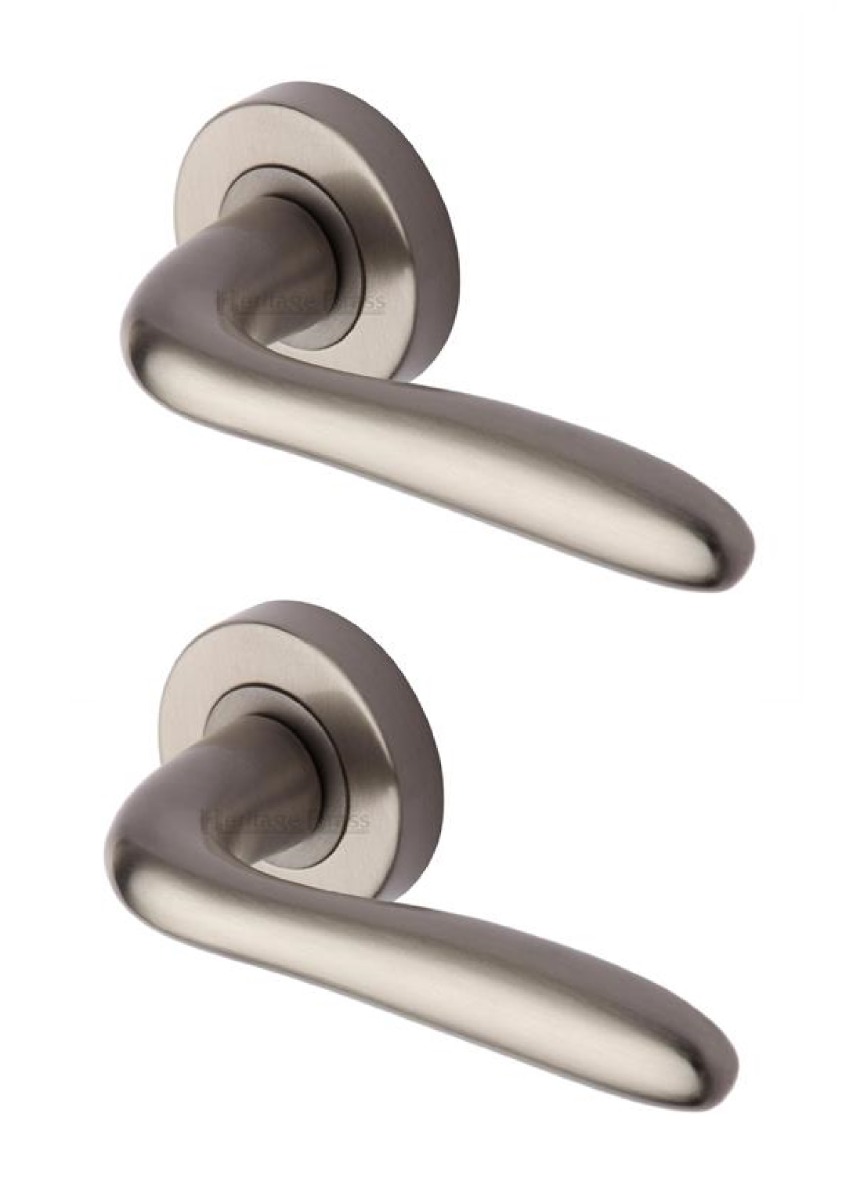 Heritage Brass COL1762-SN Door Handle Lever Latch on Round Rose Columbus Design Satin Nickel finish