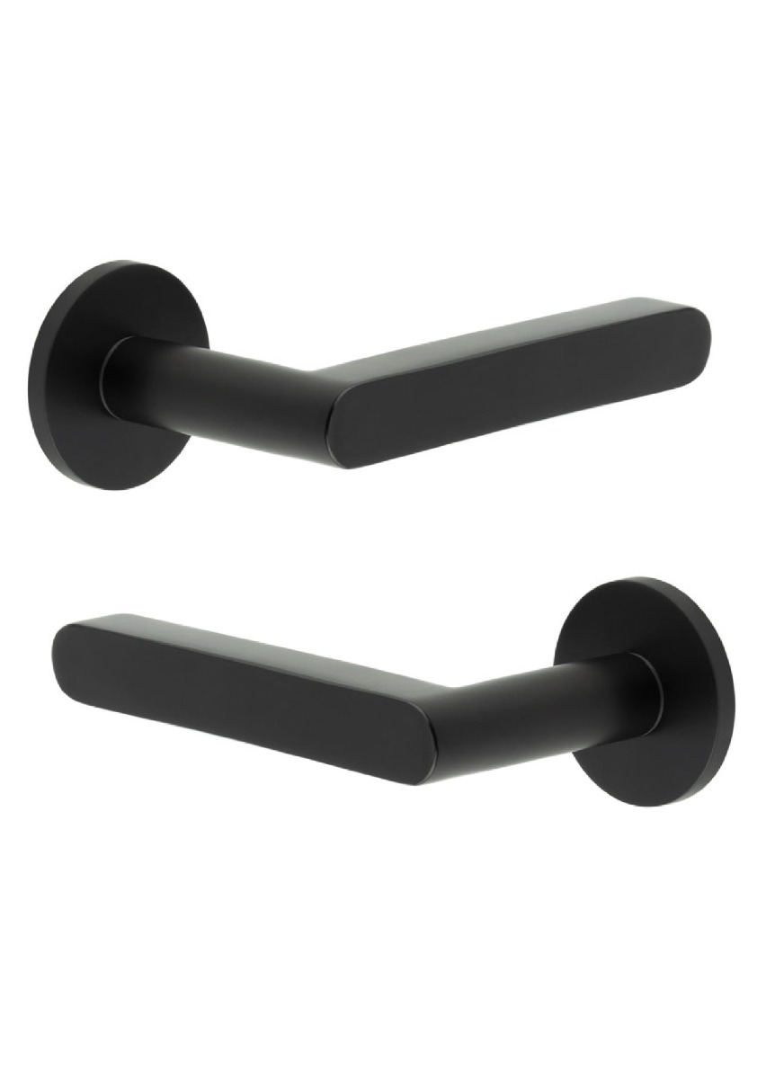 CR-101 Black Door Handle on Sprung Round Rose CR-101A1MB by Frelan