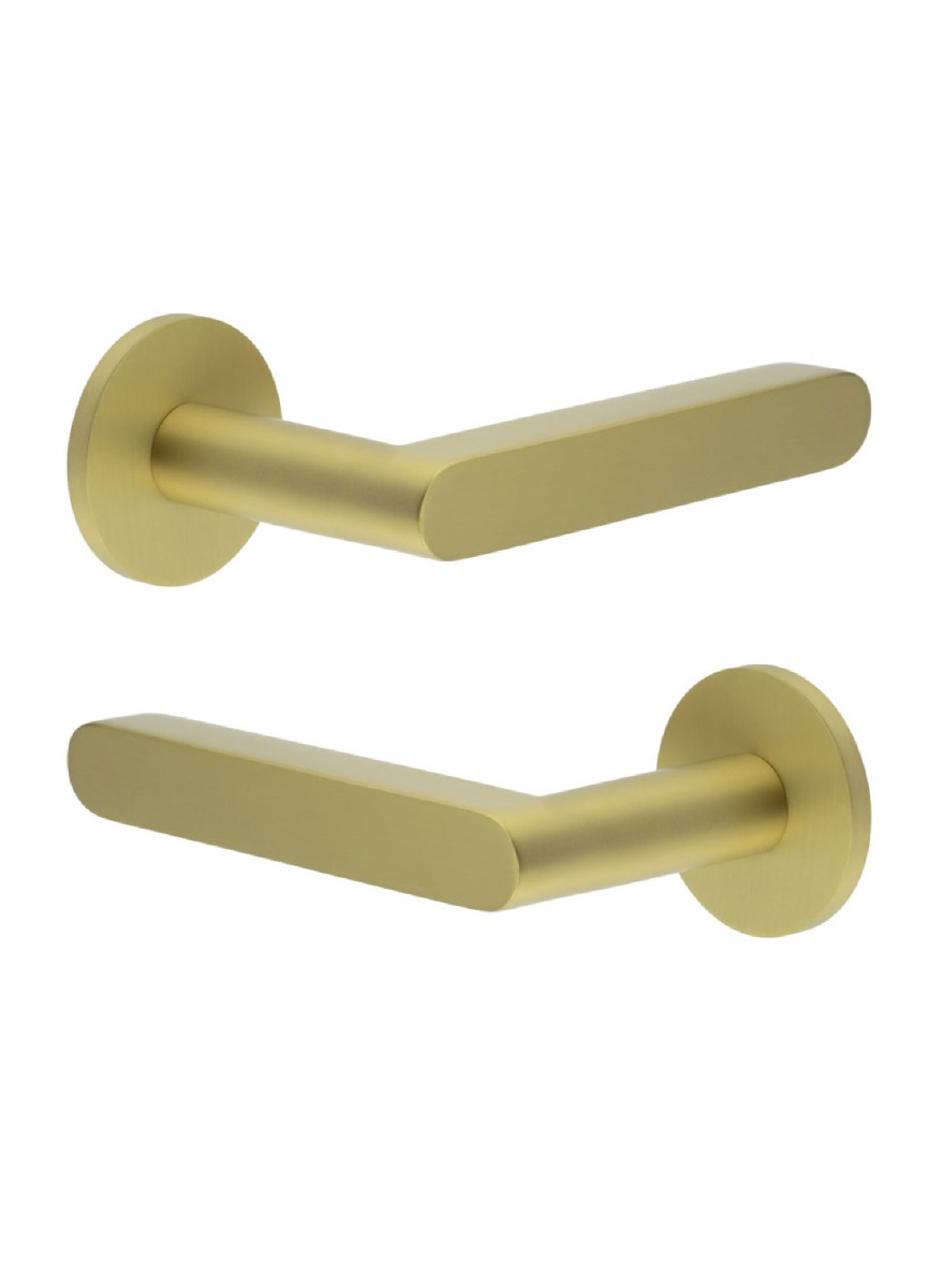 CR-101 Satin Brass Door Handle on Sprung Round Rose CR-101A1SB by Frelan