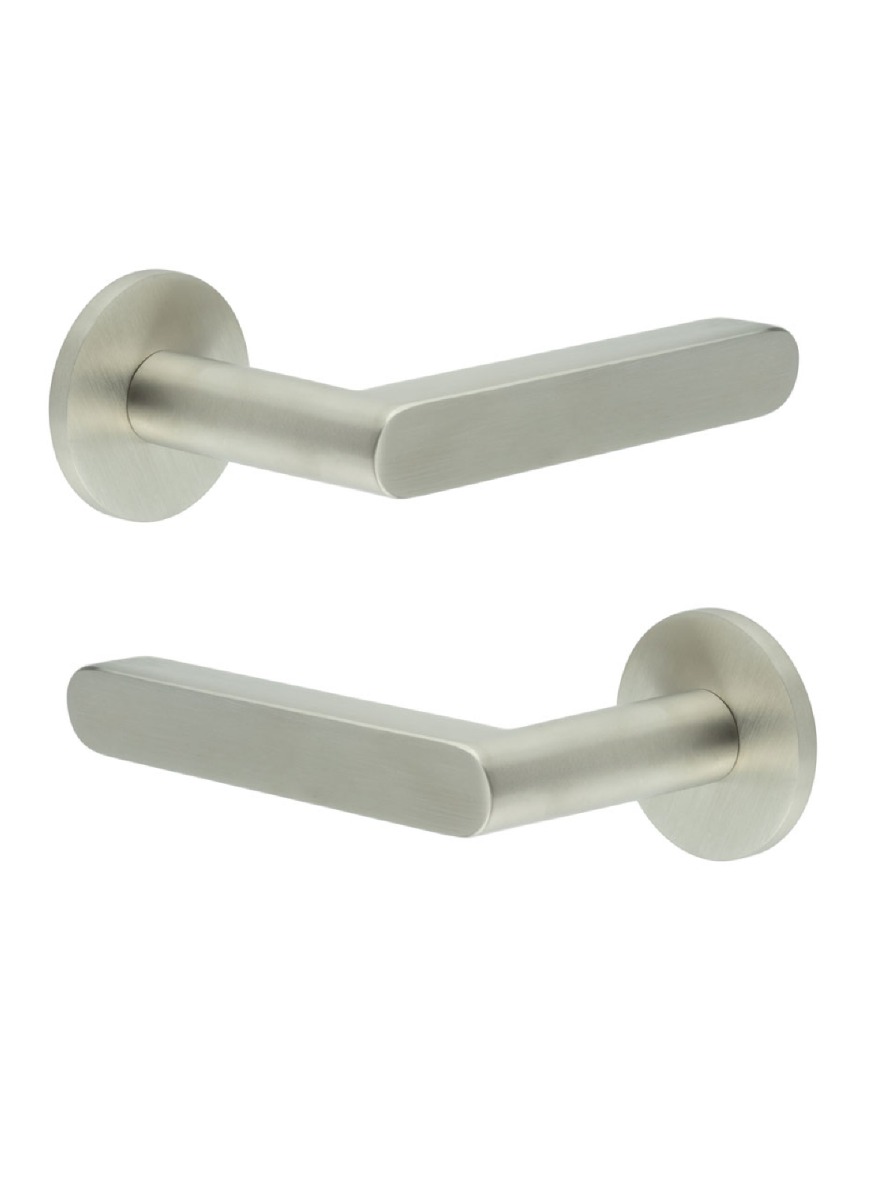 CR-101 Satin Stainless Steel Door Handle on Sprung Round Rose CR-101A1SSS by Frelan