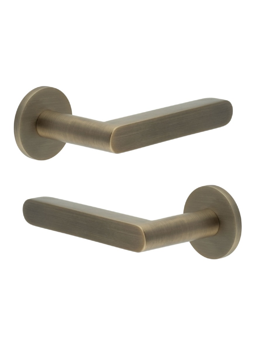 CR-101 Antique Brass Door Handle on Unsprung Round Rose CR-101A2AB by Frelan