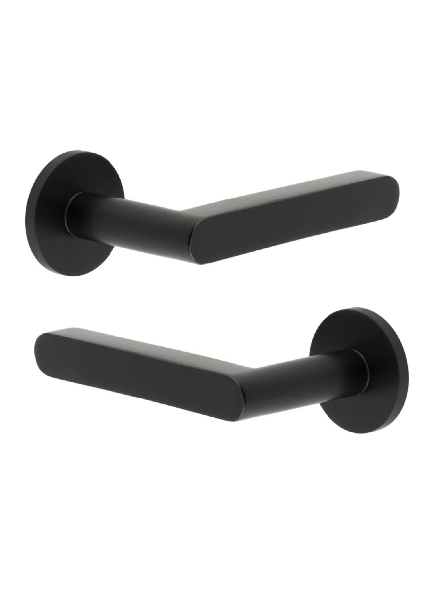 CR-101 Black Door Handle on Unsprung Round Rose CR-101A2MB by Frelan