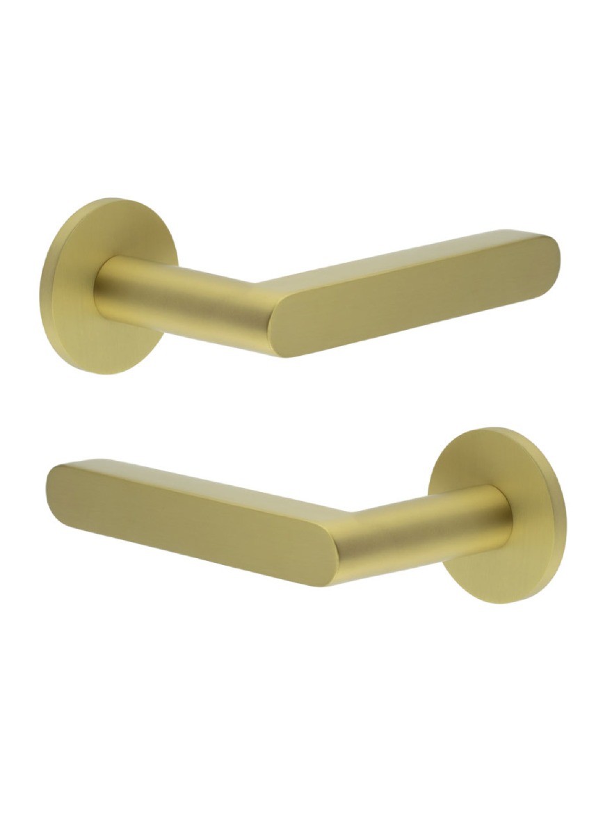 CR-101 Satin Brass Door Handle on Unsprung Round Rose CR-101A2SB by Frelan