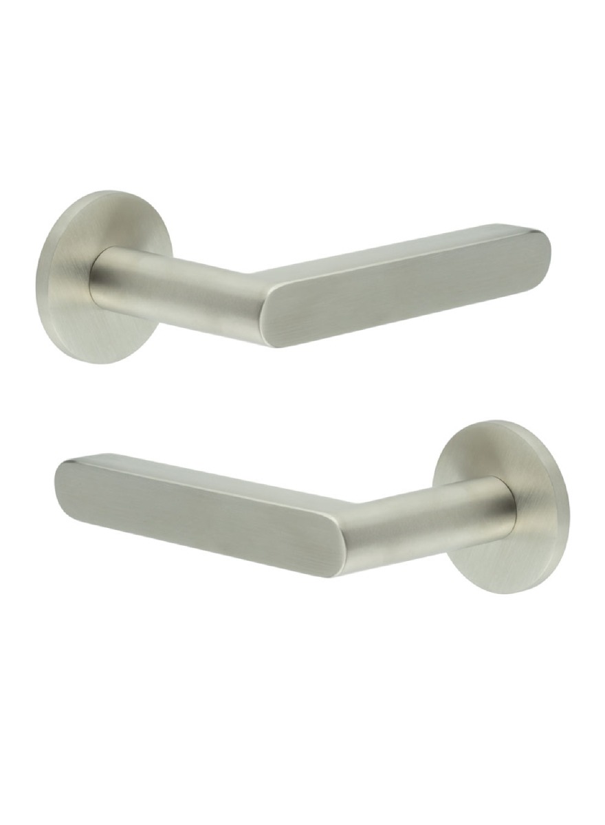CR-101 Satin Stainless Steel Door Handle on Unsprung Round Rose CR-101A2SSS by Frelan