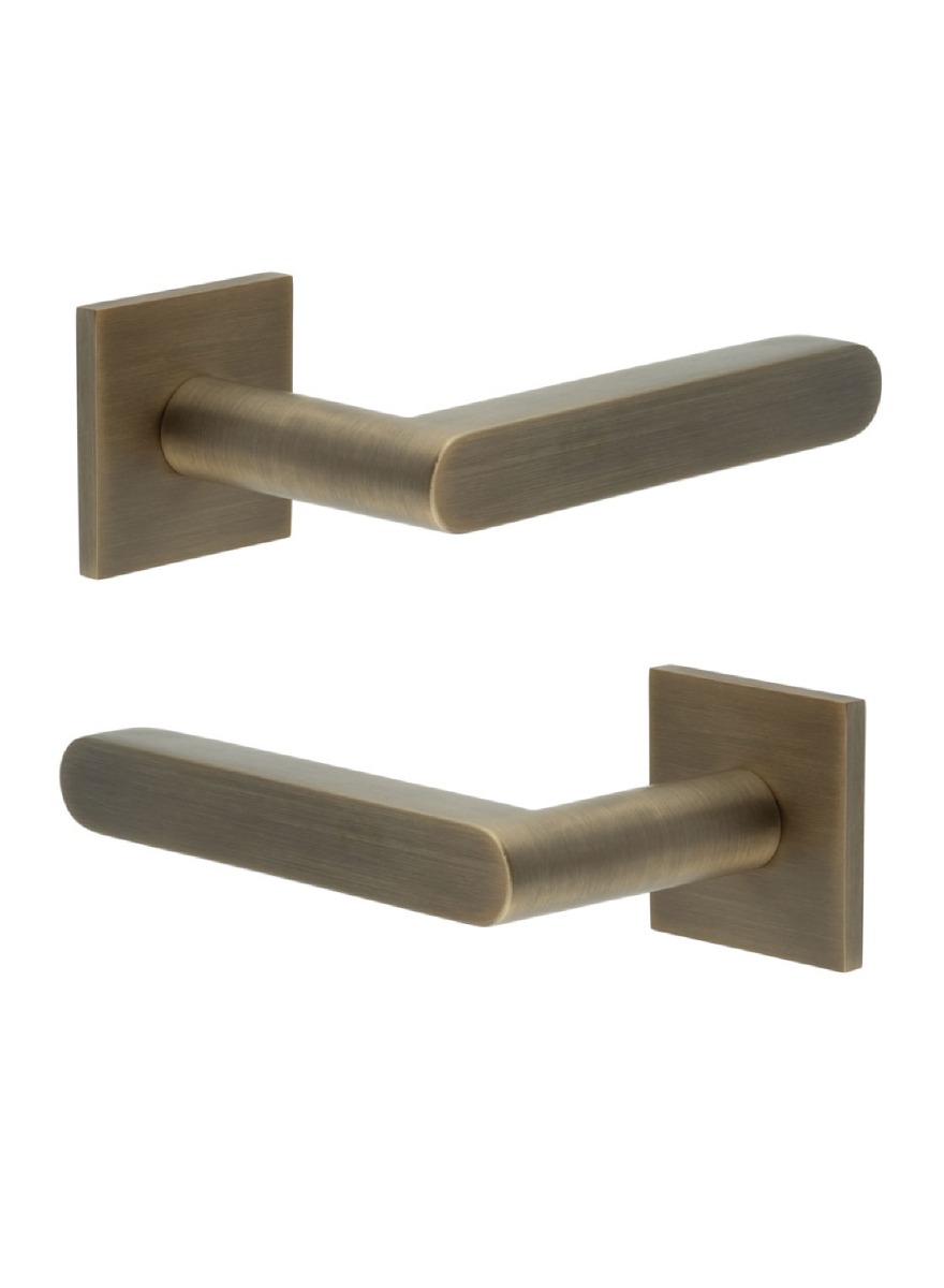 CR-101 Antique Brass Door Handle on Unsprung Square Rose CR-101B2AB by Frelan