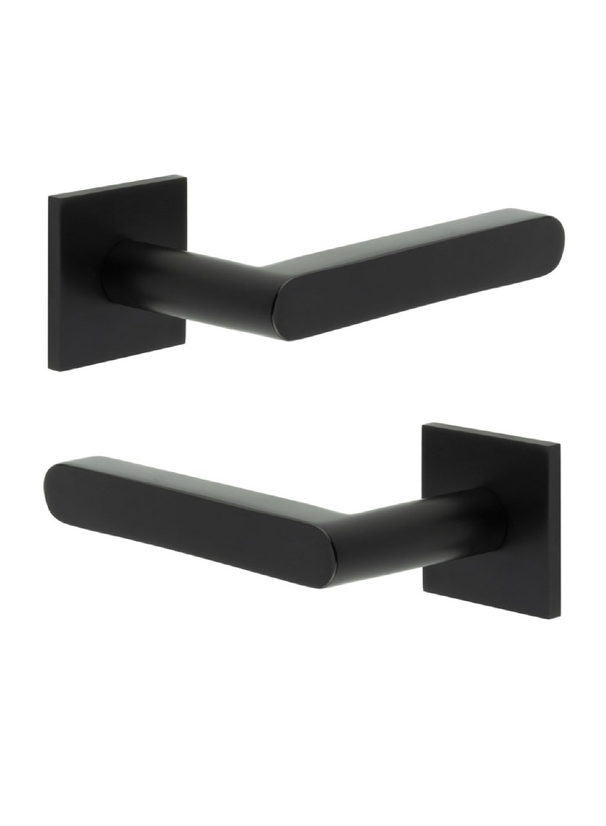 CR-101 Black Door Handle on Unsprung Square Rose CR-101B2MB by Frelan