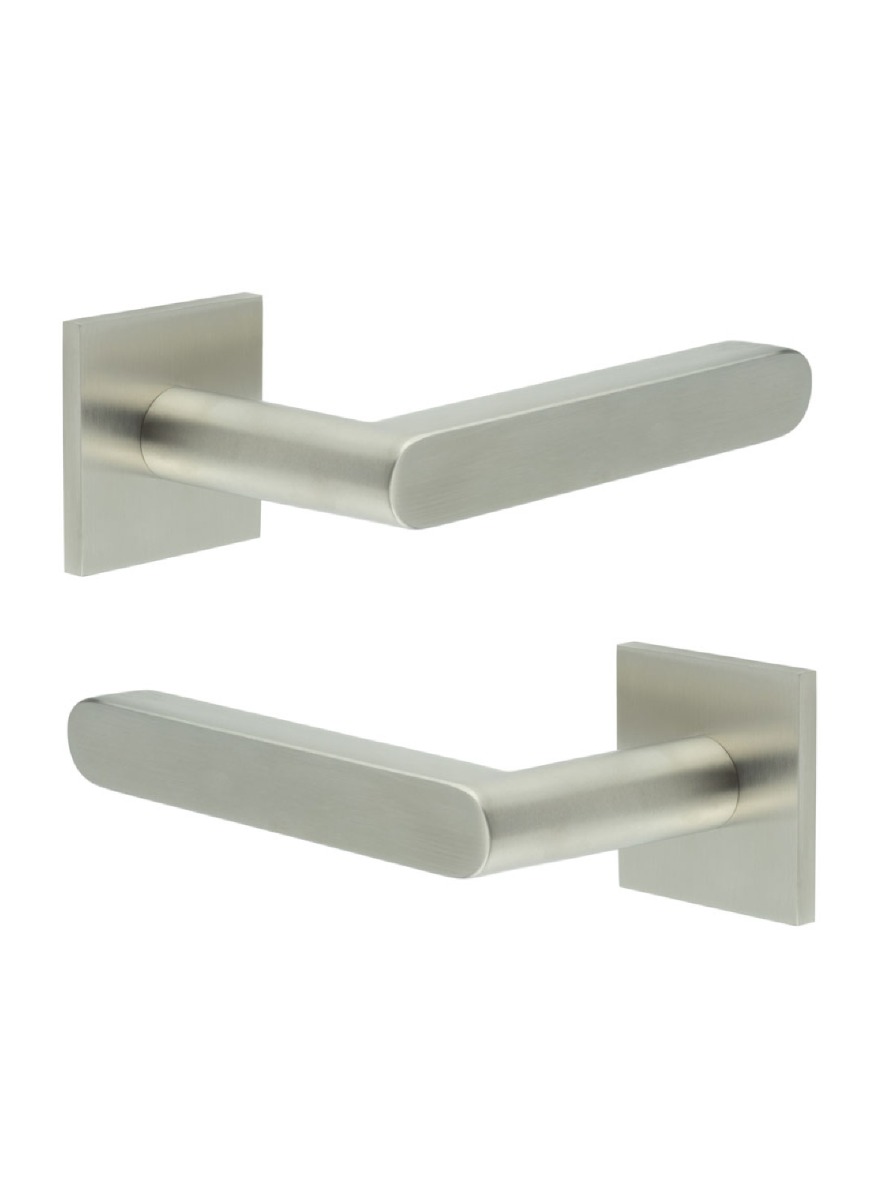 CR-101 Satin Stainless Steel Door Handle on Unsprung Square Rose CR-101B2SSS by Frelan