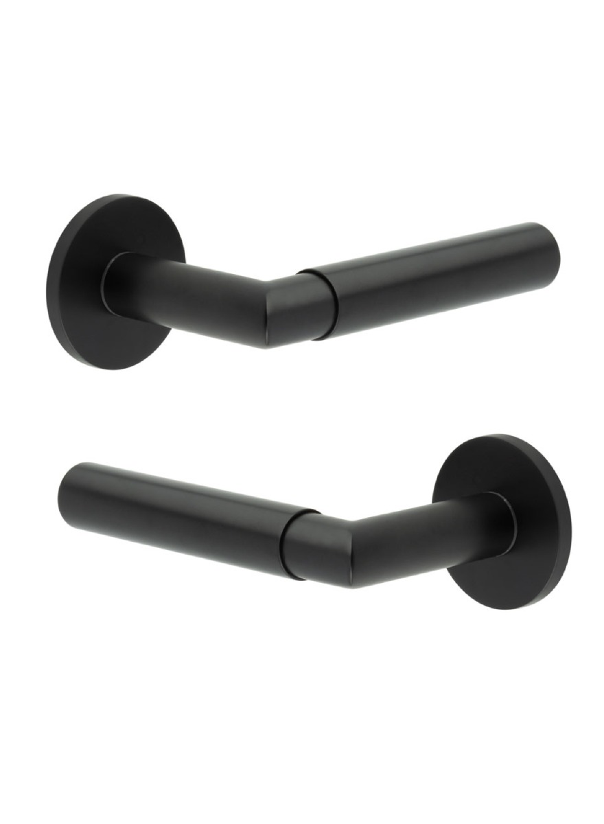CR-102 Black Door Handle on Sprung Round Rose CR-102A1MB by Frelan