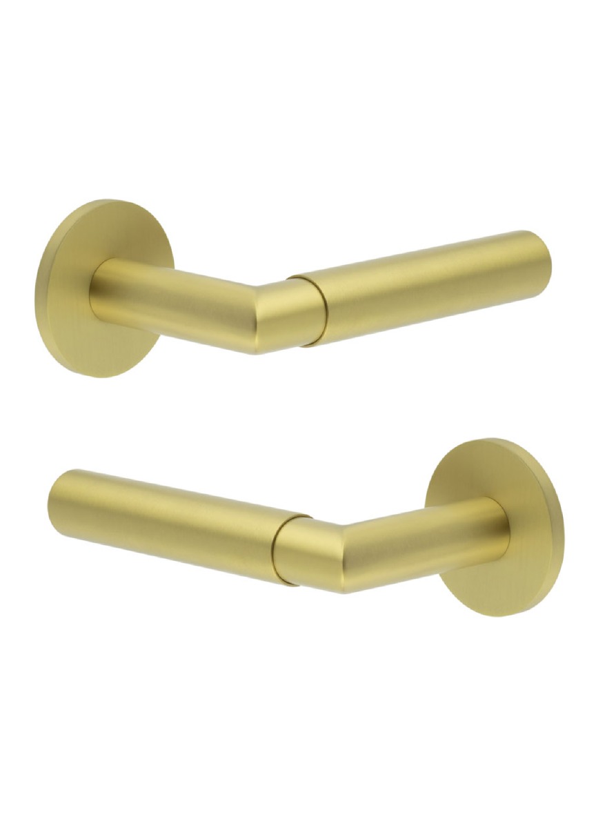 CR-102 Satin Brass Door Handle on Sprung Round Rose CR-102A1SB by Frelan