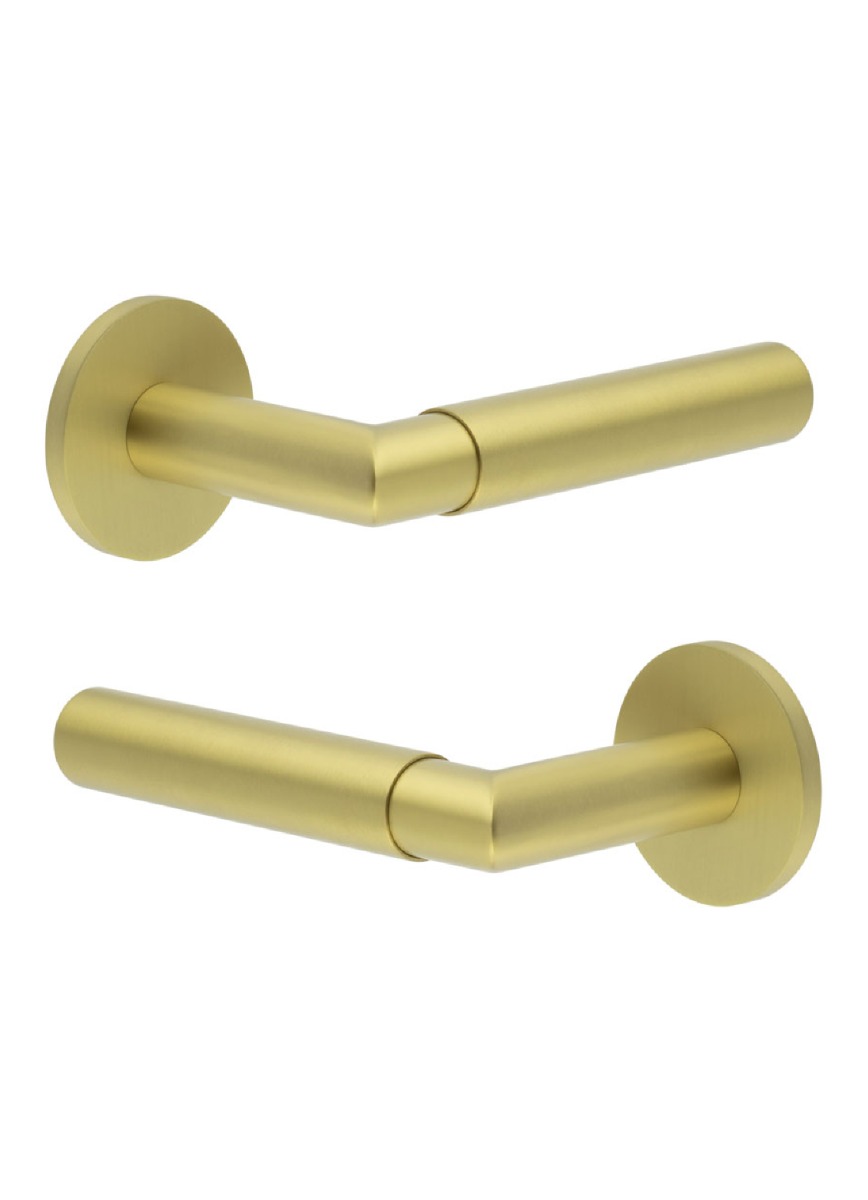 CR-102 Satin Brass Door Handle on Unsprung Round Rose CR-102A2SB by Frelan