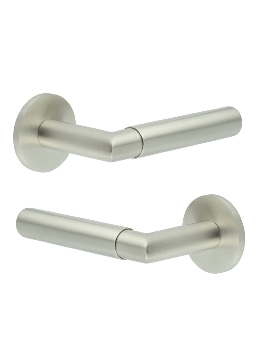 CR-102 Satin Stainless Steel Door Handle on Unsprung Round Rose CR-102A2SSS by Frelan