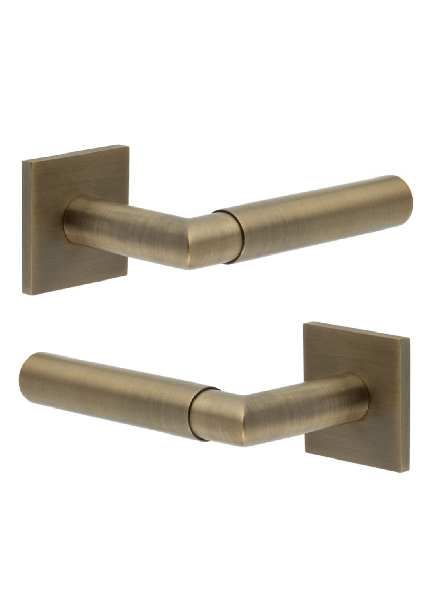 CR-102 Antique Brass Door Handle on Sprung Square Rose CR-102B1AB by Frelan