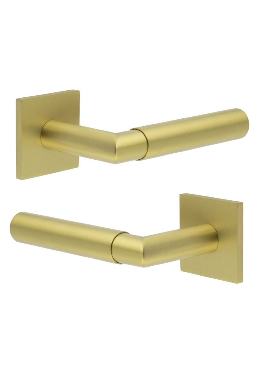 CR-102 Satin Brass Door Handle on Sprung Square Rose CR-102B1SB by Frelan