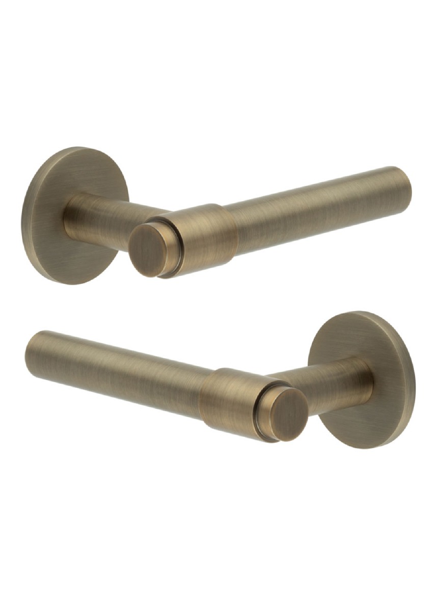 CR-103 Antique Brass Door Handle on Sprung Round Rose CR-103A1AB by Frelan