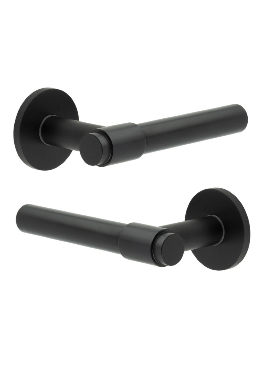 CR-103 Black Door Handle on Sprung Round Rose CR-103A1MB by Frelan
