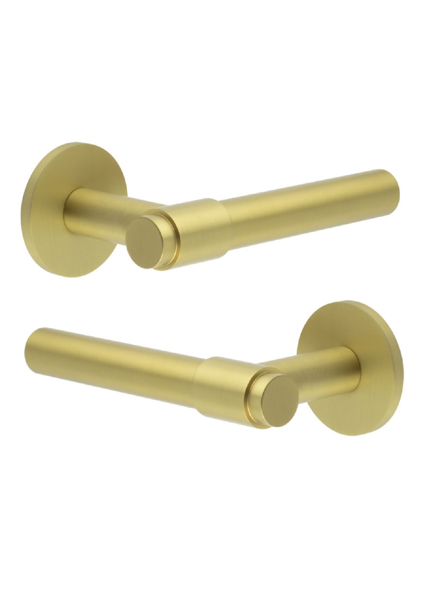 CR-103 Satin Brass Door Handle on Unsprung Round Rose CR-103A2SB by Frelan
