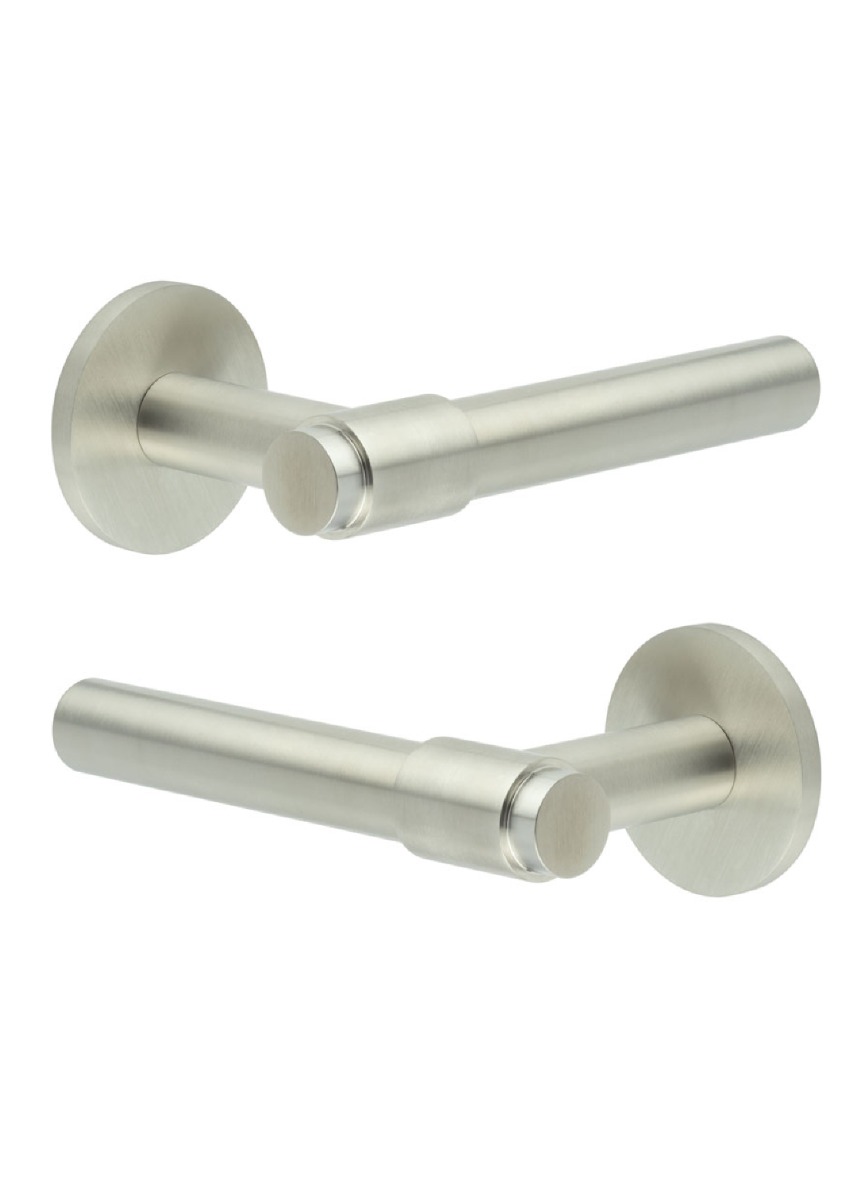 CR-103 Satin Stainless Steel Door Handle on Unsprung Round Rose CR-103A2SSS by Frelan