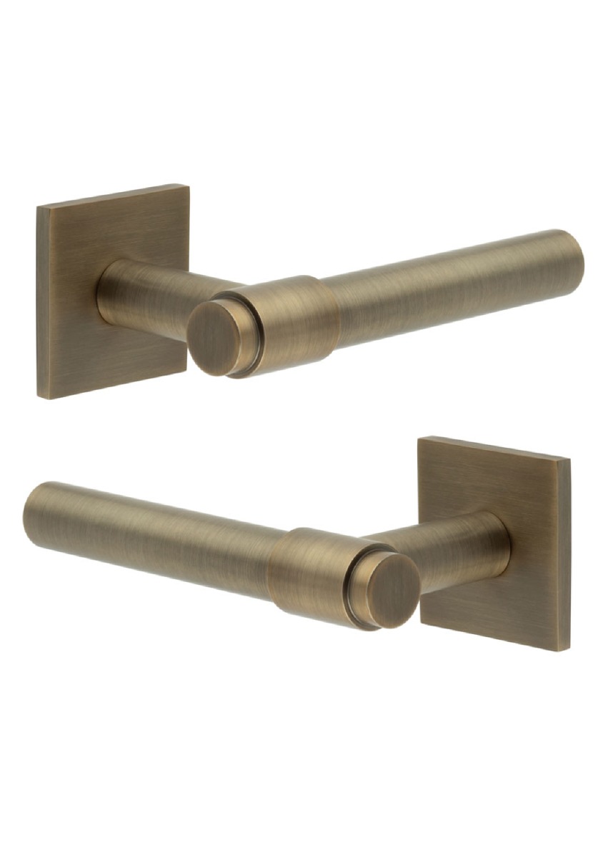 CR-103 Antique Brass Door Handle on Sprung Square Rose CR-103B1AB by Frelan