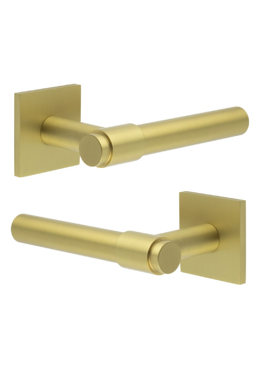 CR-103 Satin Brass Door Handle on Unsprung Square Rose CR-103B2SB by Frelan