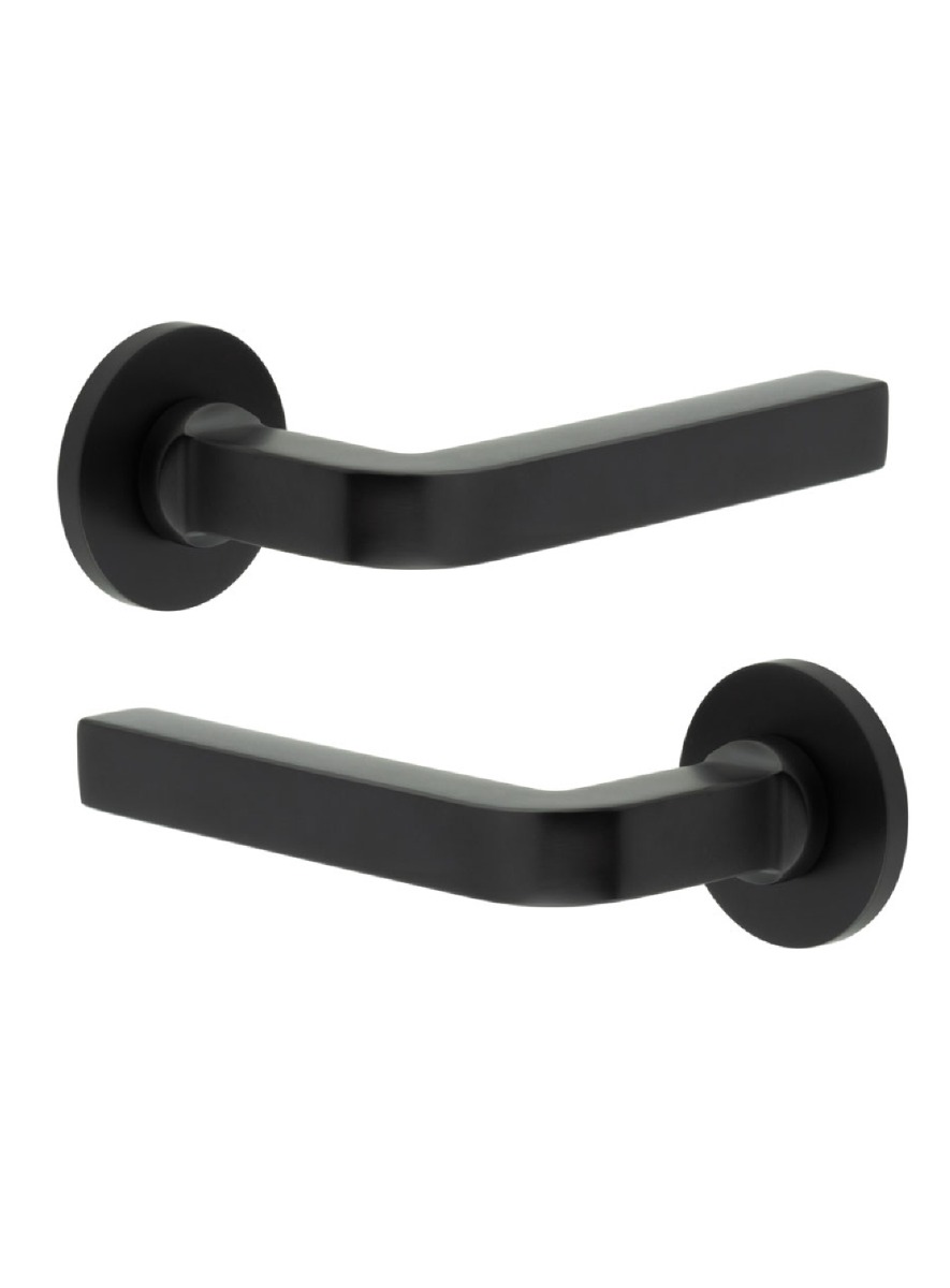 CR-104 Black Door Handle on Sprung Round Rose CR-104A1MB by Frelan