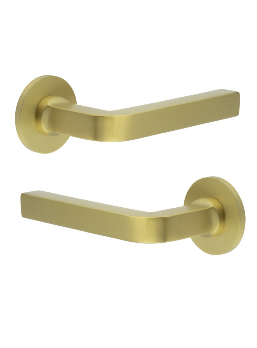CR-104 Satin Brass Door Handle on Sprung Round Rose CR-104A1SB by Frelan