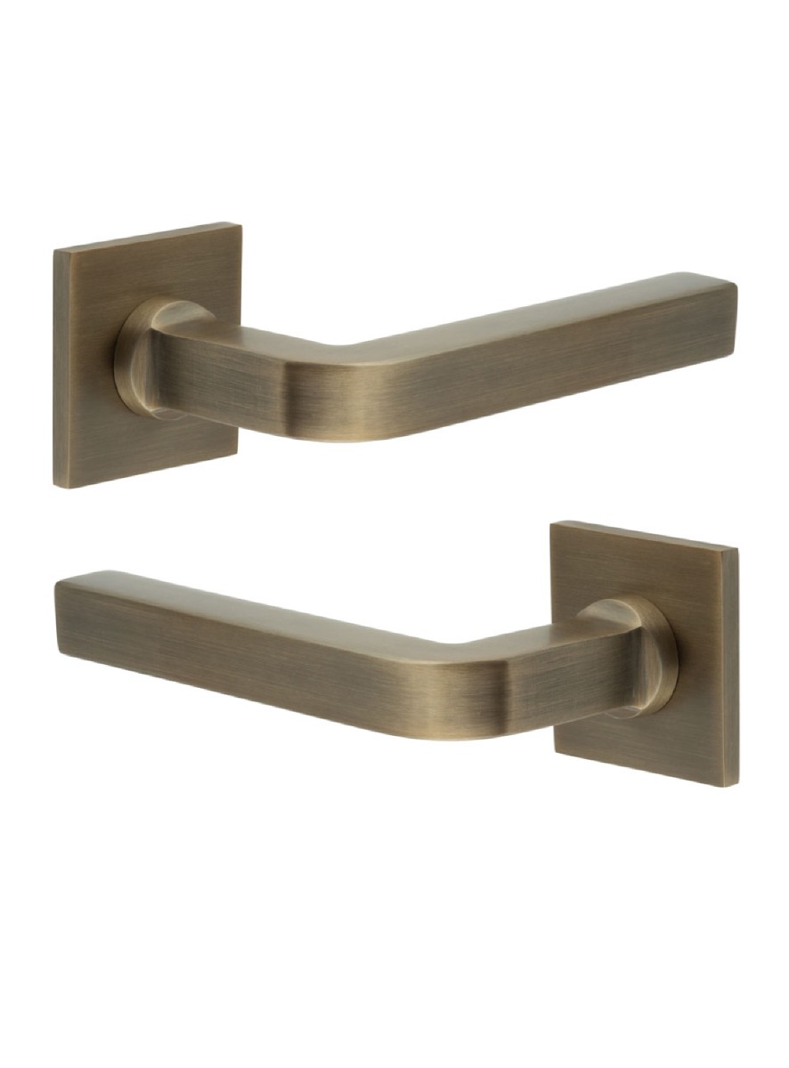 CR-104 Antique Brass Door Handle on Sprung Square Rose CR-104B1AB by Frelan