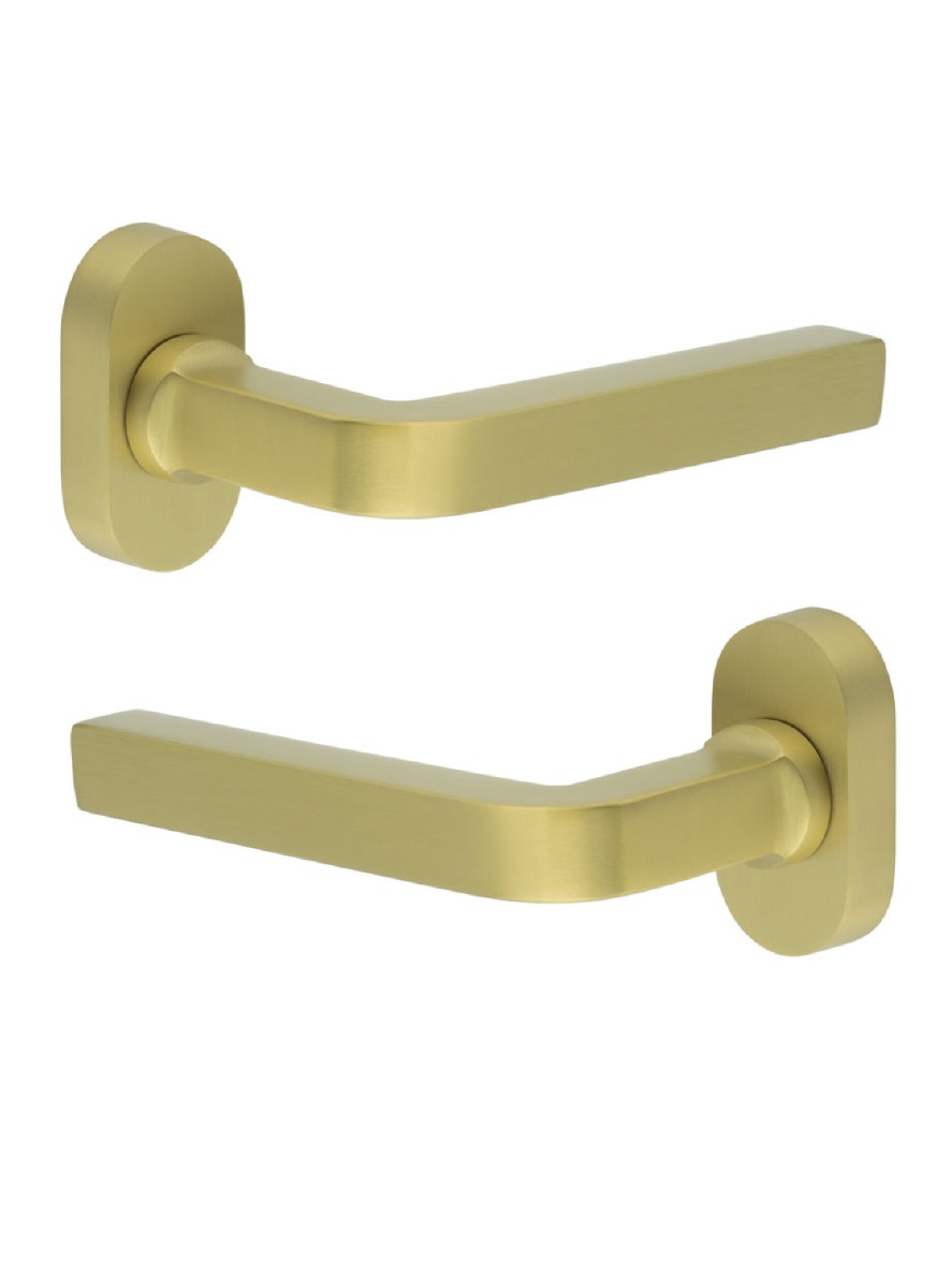 CR-104 Satin Brass Multi Point Oval Rose Door Handle CR-104C4SB by Frelan