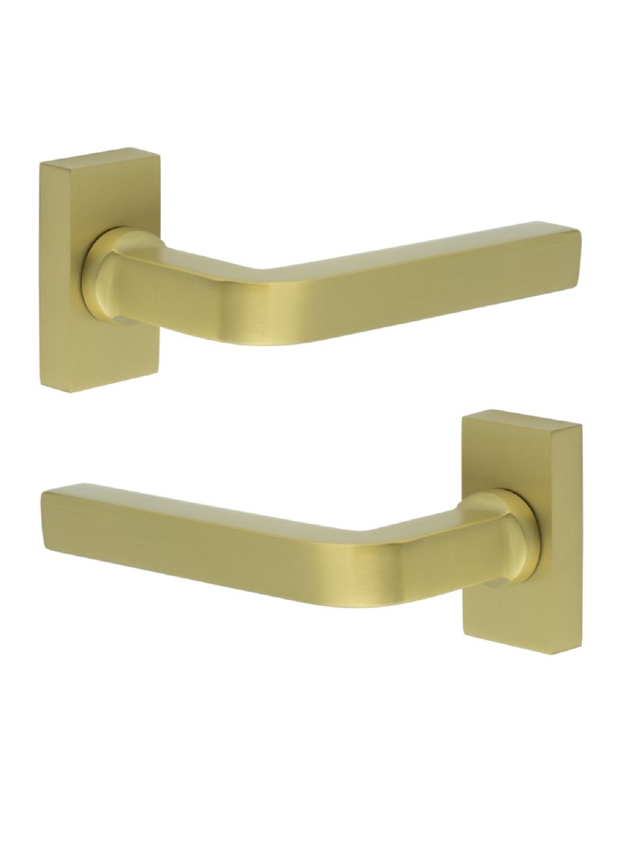 CR-104 Satin Brass Multi Point Rectangular Rose Door Handle CR-104D4SB by Frelan