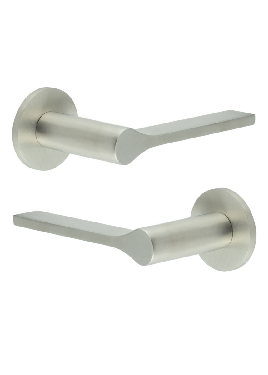 CR-105 Satin Stainless Steel Door Handle on Sprung Round Rose CR-105A1SSS by Frelan