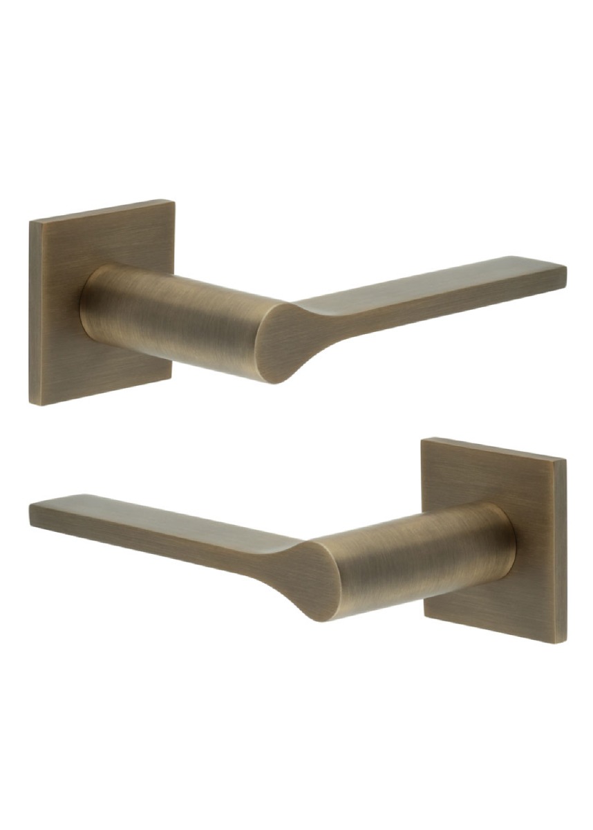 CR-105 Antique Brass Door Handle on Sprung Square Rose CR-105B1AB by Frelan