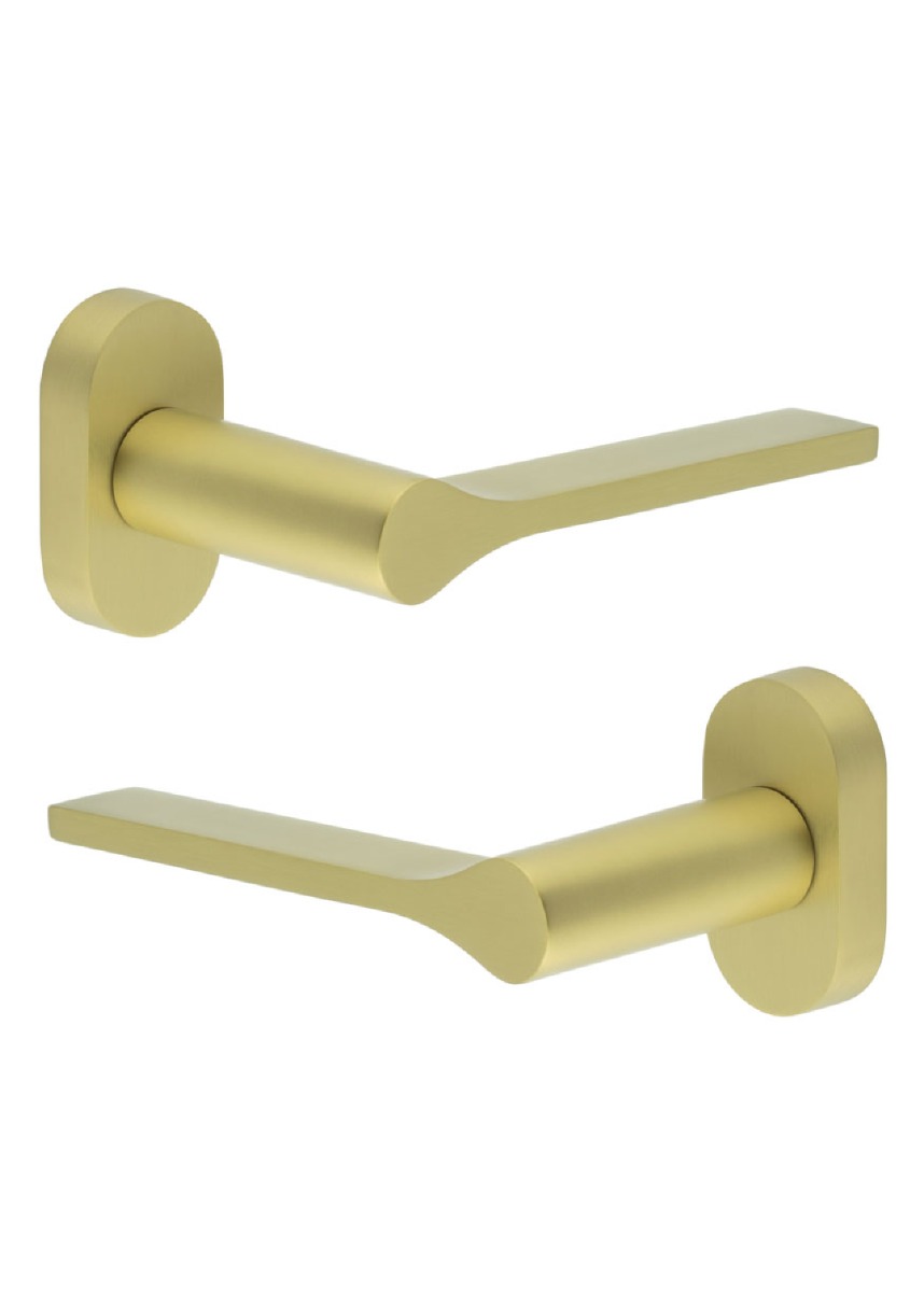 CR-105 Satin Brass Multi Point Oval Rose Door Handle CR-105C4SB by Frelan